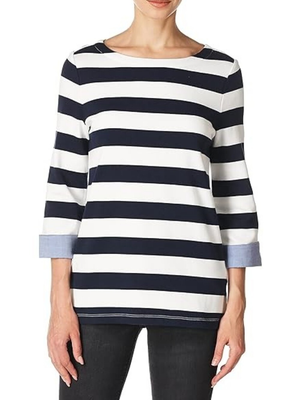 Nautica Chambray Cuff Striped Top New With Tags